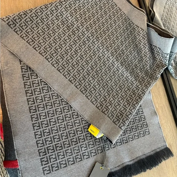 Fendi Gray and Black Monogram Scarf